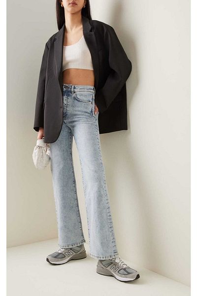 Geppetto Santa Blue Snow Wash Casual Palazzo Wideleg Jean Power Lycra pentru femei cu talie înaltă 2024