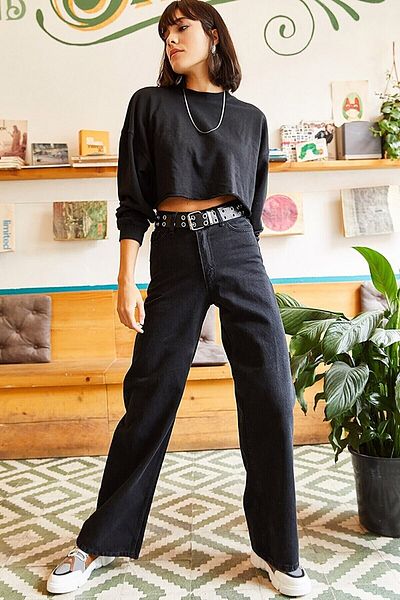 Geppetto Blugi negri Recovery Jean Loose Leg Loose Palazzo Wide Leg 2024