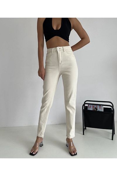 Geppetto Jiona 2024 High Waist Cream Mom Jeans - Lycra