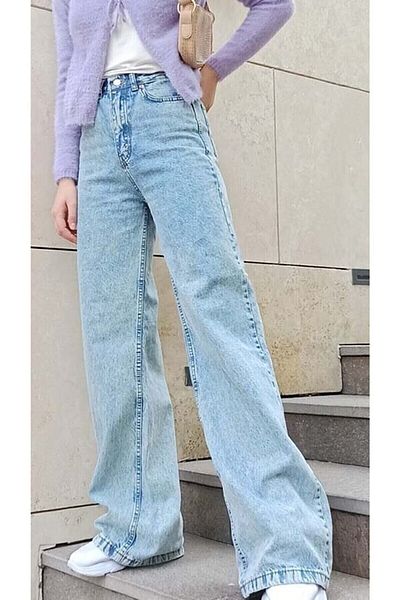 Geppetto Lew anii '90 Snow Wash Blue Lycra Blugi largi cu talie super înaltă Pantaloni Palazzo 2024