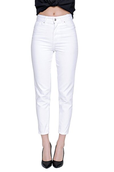 MAKRAS EXCLUSIVE Monera 2024 - Women's White Plain Mom Jean Trousers
