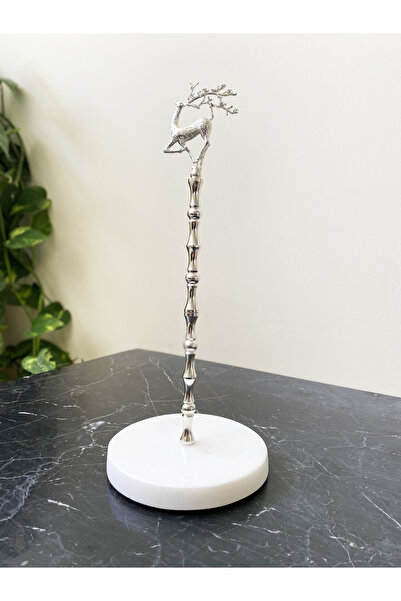 Modestmar Doğal Mermer Havluluk Pirinç Geyik Detaylı Gümüş Renk