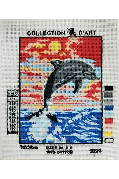 collection d'art Printed Unprocessed Tapestry Panel Etamine Dolphin Patterned 14x18cm