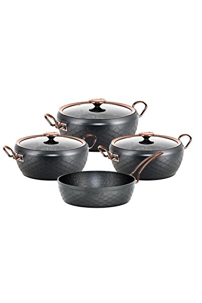 OMS SIRENA 7 PIECES GRANITE COOKER SET ANTHRACITE COPPER COVER 3540