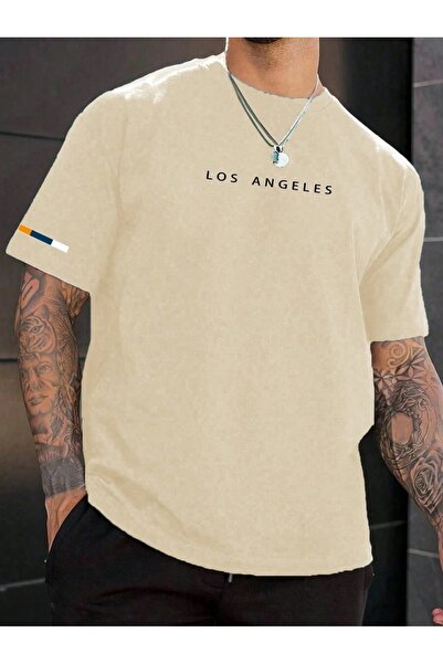 MOONBULL Ανδρικό μπλουζάκι Los Angeles με στάμπα oversize με λεπτομέρεια στάμ...