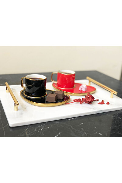 Modestmar Doğal Mermer Tepsi 25x35cm Gold Slim Kulp Mrm0118