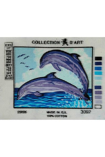 collection d'art Printed Unprocessed Tapestry Panel Etamine Dolphin Fishes Patterned 14x18cm