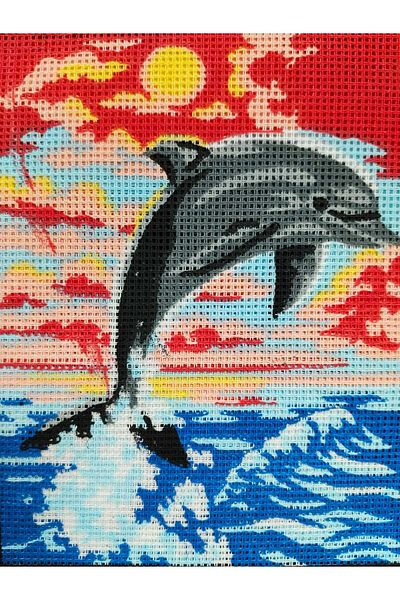 collection d'art Printed Unprocessed Tapestry Panel Etamine Dolphin Patterned 14x18cm