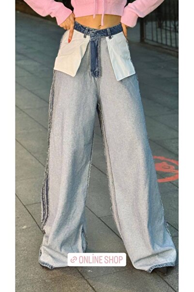 Alien 1979 Çift Taraflı Geniş Kesim Yıkamalı Mavi Premium Kot Pantolon