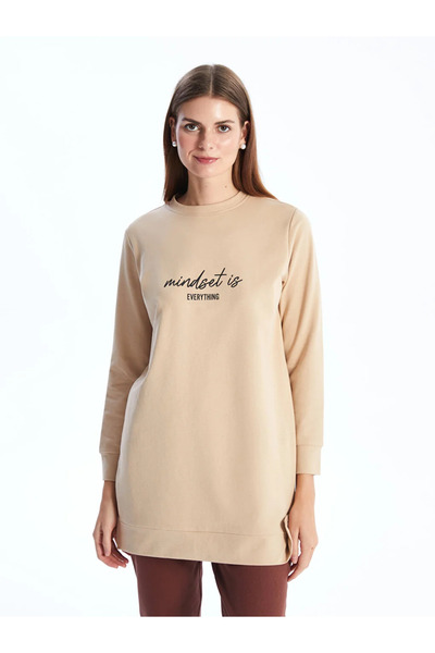 LC Waikiki سويت شيرت نسائي بأكمام طويلة ورقبة دائرية - مطبوع