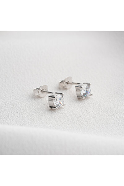 Nereze 925 Ayar Gümüş Pırlanta Montür 5 mm Tektaş Küpe