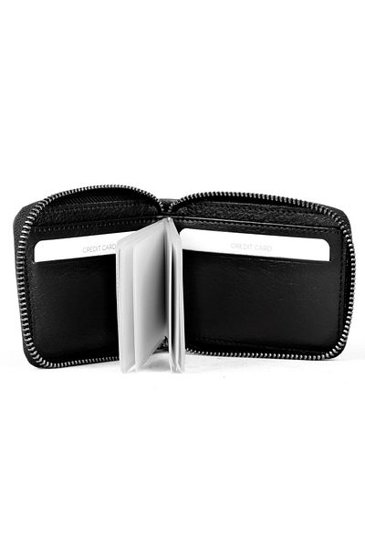 Lal Shoes & Bags Унисекс калъф за карти от естествена кожа с цип - черен