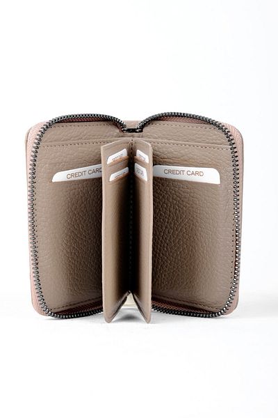 Lal Shoes & Bags Πορτοφόλι Unisex Γνήσιο Δερμάτινο Πορτοφόλι με Λεπτομέρεια Φερμουάρ-Μπεζ