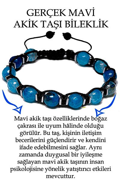 Tesbih Atölyesi Certified Hematite - Dark Blue Agate Stone Bracelet - Macrame