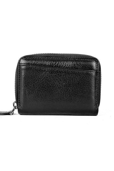 Lal Shoes & Bags Θήκη κάρτας Unisex από γνήσιο δέρμα με φερμουάρ-μαύρο