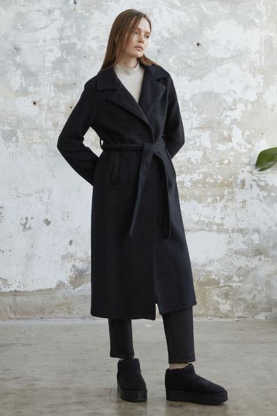 InStyle Stamped Belted Lined Coat - Black