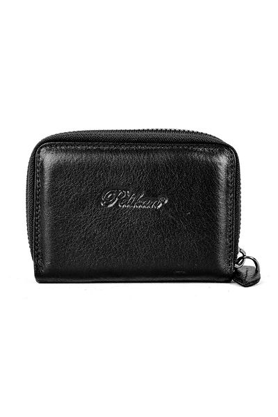 Lal Shoes & Bags Θήκη κάρτας Unisex από γνήσιο δέρμα με φερμουάρ-μαύρο