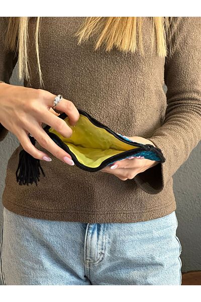 Gönülden Tasarım 20X10 CM TRICOTAT MÂNĂ PORTOfel CU FLORI HACĂ TELEFON GEANT DE MACHIAJ