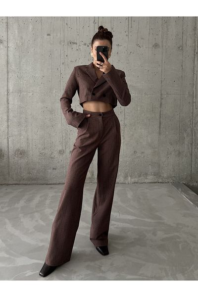 Laluvia Set aus Jacke und Hose in Weinrot mit Karomuster
