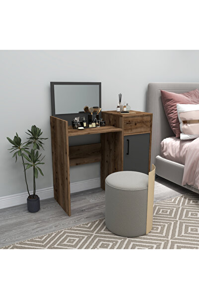 ARNETTİ Sedef Dolaplı Aynalı Makyaj Masası, Lidya Antrasit - Sedef