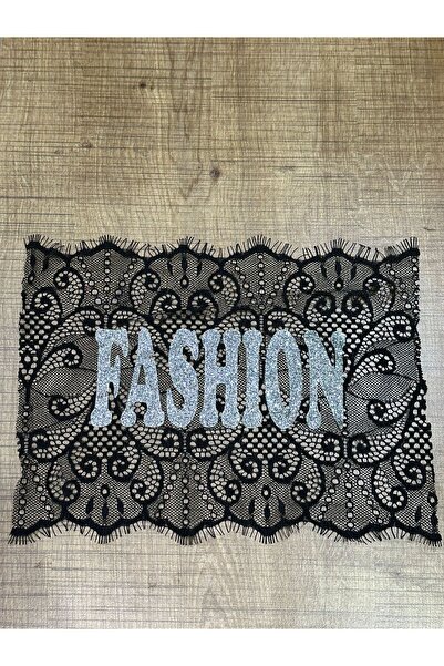 Gönülden Tasarım 26XX20 CM TUL NEGRU SILVER FASION TEXT APPLIQUE GUIPURE ACCESORIUM DE CUSUT