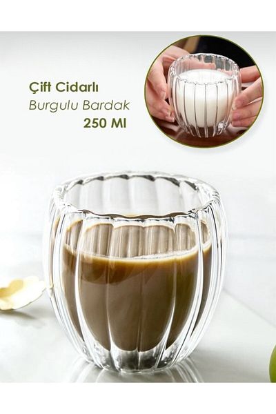 BuNeBox Heat Resistant Borosilicate Twisted Cup with Double Walls |   Coffee and Presentation Glass 250 ml