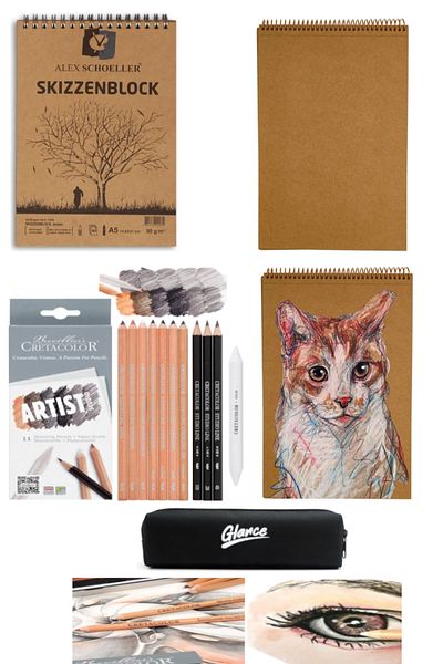 GLANCE Alex Schoeller Kraft A5 Top Spiral 50 yp Cretacolor Artist Studio Sketching Pencils Set of 11