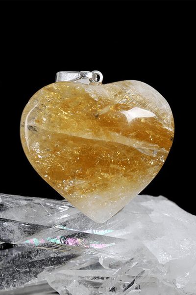 Tesbih Atölyesi Certified Real Heart Model Citrine Stone Necklace (Property Stone)