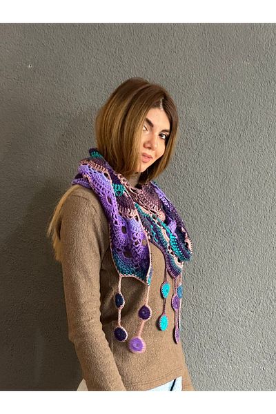Gönülden Tasarım ΧΕΙΡΟΠΟΙΗΤΟ ΠΛΕΚΤΟ ΧΡΩΜΑ OMBRE ΣΧΕΔΙΟ ΣΑΛΙ ΛΑΙΜΟΥ ΓΥΝΑΙΚΕΙΟ ΣΑΛΙ ΦΟΥΝΤΑ ΣΑΛΙ