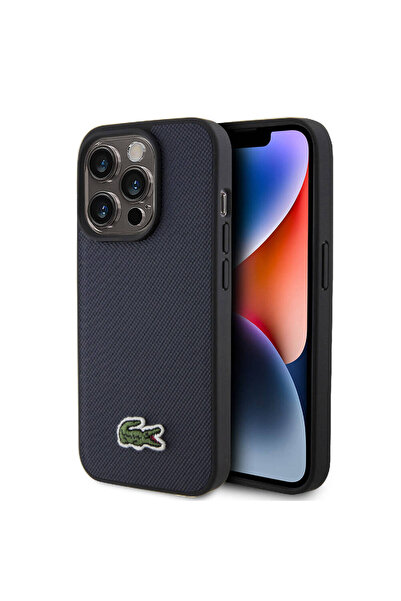 Lacoste iPhone 15 Pro Kılıf Lacoste Lisanslı PU Pike Desenli İkonik Timsah Dokuma Logolu Kapak