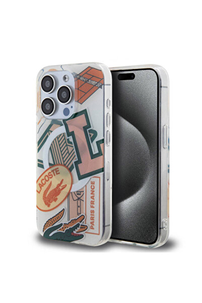 Lacoste iPhone 15 Pro Kılıf Lacoste Lisanslı Magsafe Şarj Özellikli Yamalar D...