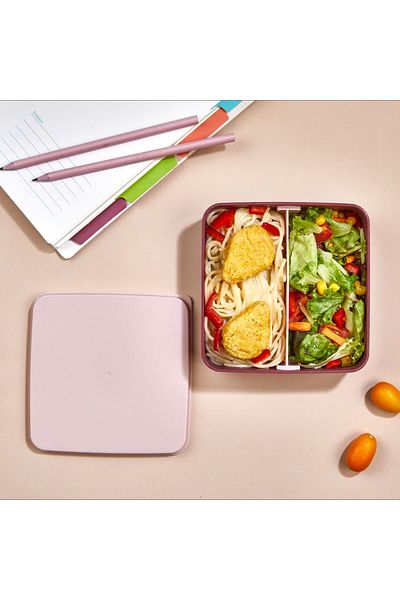MHK Collection Smart Compartmented 2-Layer Pink Feeding Bowl with Fork and Spoon