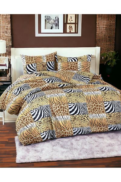 MAJESTE Leopard and Zebra Patterned / Cotton Ranforce Non-Iron Wrinkle-Resistant Double Duvet Cover Set - 6157
