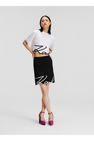 Karl Lagerfeld Normal Bel Siyah Kadın Baskılı Kısa Etek 236W1250