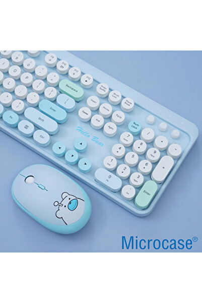 Microcase Geezer Ayıcık Desenli Kablosuz Renkli Yuvarlak Tuşlu Klavye Mouse Set-AL4186