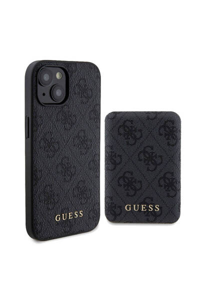 Guess iPhone 15 Uyumlu Kılıf Guess Lisanslı Magsafe Özellikli Kapak + Powerbank 5000mAh Siyah