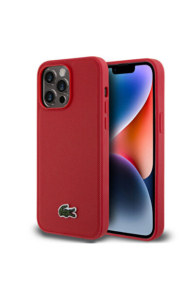 Lacoste iPhone 14 Pro Max Kılıf Lacoste Lisanslı PU Pike Desenli İkonik Timsa...