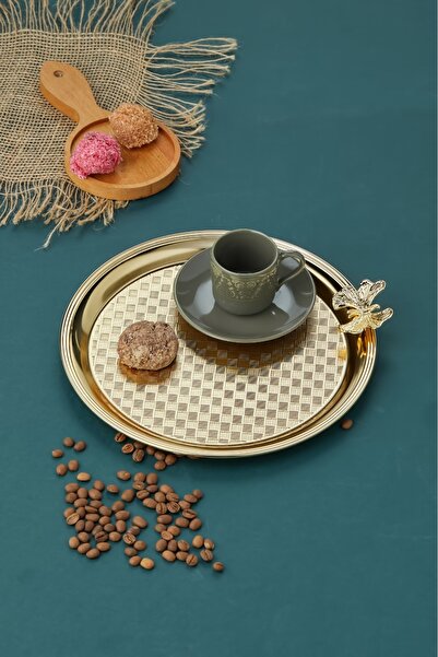 Cooker Yuvarlak Sunum Kahve Tepsisi