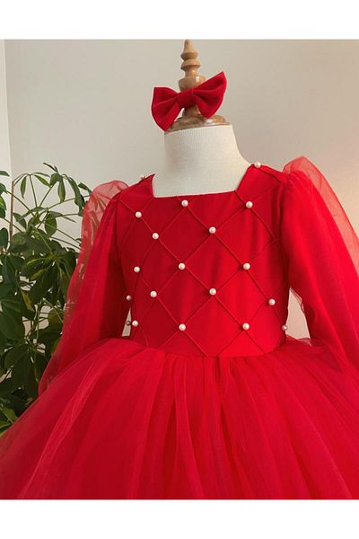 SG Exclusive Pearl, Girl's Dress, Buckle, Pearl, Long Sleeve, Birthday, Wedding, New Year and Party Dress