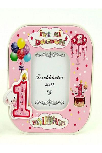 Kazanabil 15-Piece 1 Year Old Day Themed Gift Table Type Photo Frame Pink