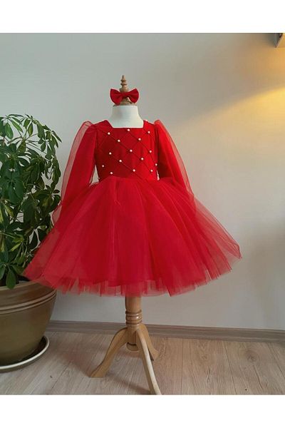 SG Exclusive Pearl, Girl's Dress, Buckle, Pearl, Long Sleeve, Birthday, Wedding, New Year and Party Dress