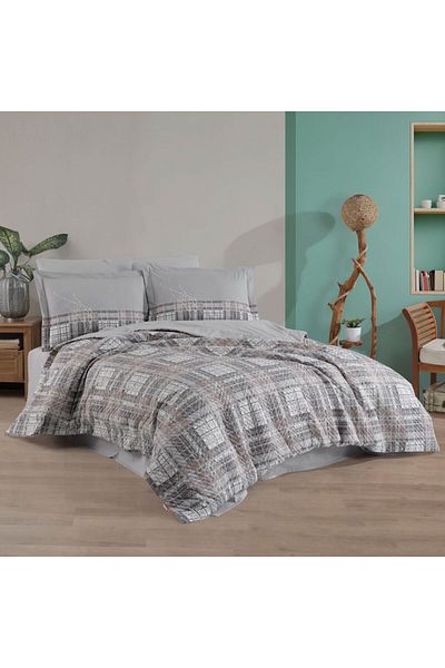 Hobby Lucia Gray Double Duvet Cover Set - Poplin Quilted