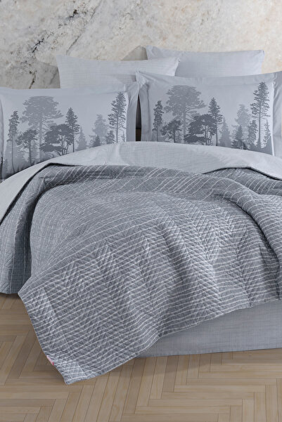 Hobby Tully Gri - Çift Kişilik Poplin Kapitone Nevresim Takımı