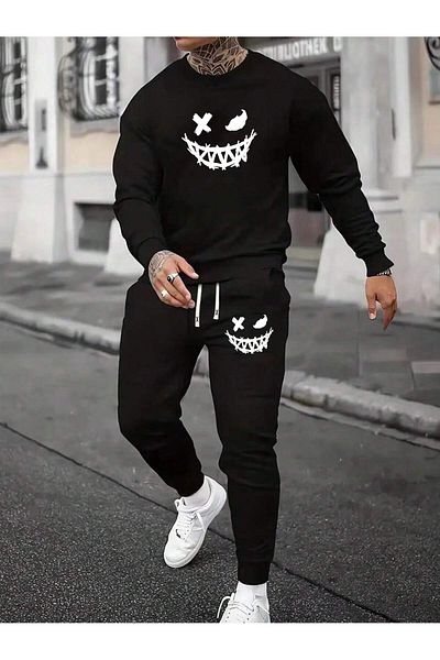 DAXİS Sportwear Company Σετ ανδρικής φόρμας με στάμπα με λαιμόκοψη - DAXİS Sportwear Company