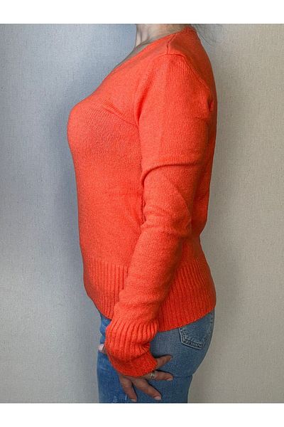 Gönülden Tasarım New Season Neon Orange - V-Neck Soft Women's Sweater Sweater