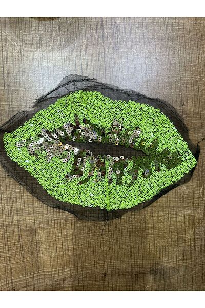 Gönülden Tasarım 25X15 CM PUL PAILLETTED GREEN LIP APPLIQUE EMBLEMA PATCH CUCERE ACCESORIUM HOBBY