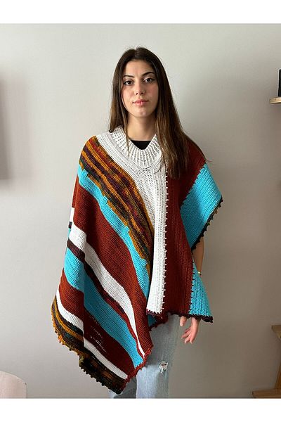 Gönülden Tasarım HAND KNITTED V-NECK WOMEN'S PONCHO BOLERO