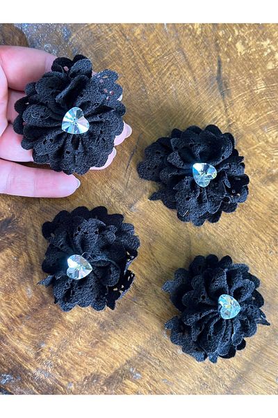 Gönülden Tasarım 6X6 CM 4 BUC. FLORI NEGRE PIATRA FLORI ARMĂ PATCH CUSUT ACCESORIUL HOBBY