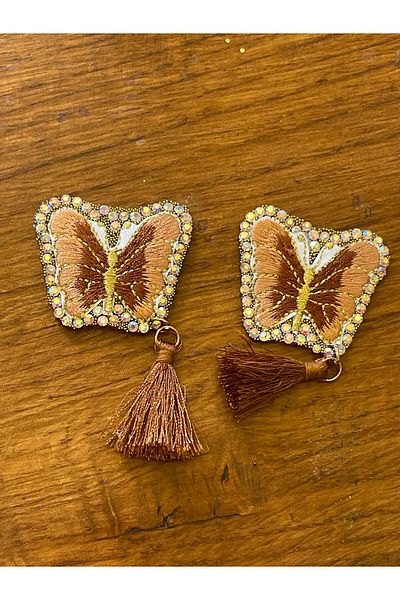 Gönülden Tasarım 4X4 CM APPLICATĂ DE BUTTERFLY STONE CU CIUCURI ADESIV CU FIER DE FIER 4X4 CM PATCH DE CUSUT MARO