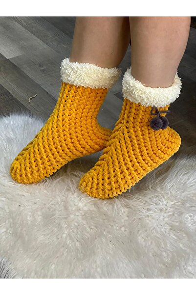 Gönülden Tasarım Кадифена підошва з помпонами, домашні капці